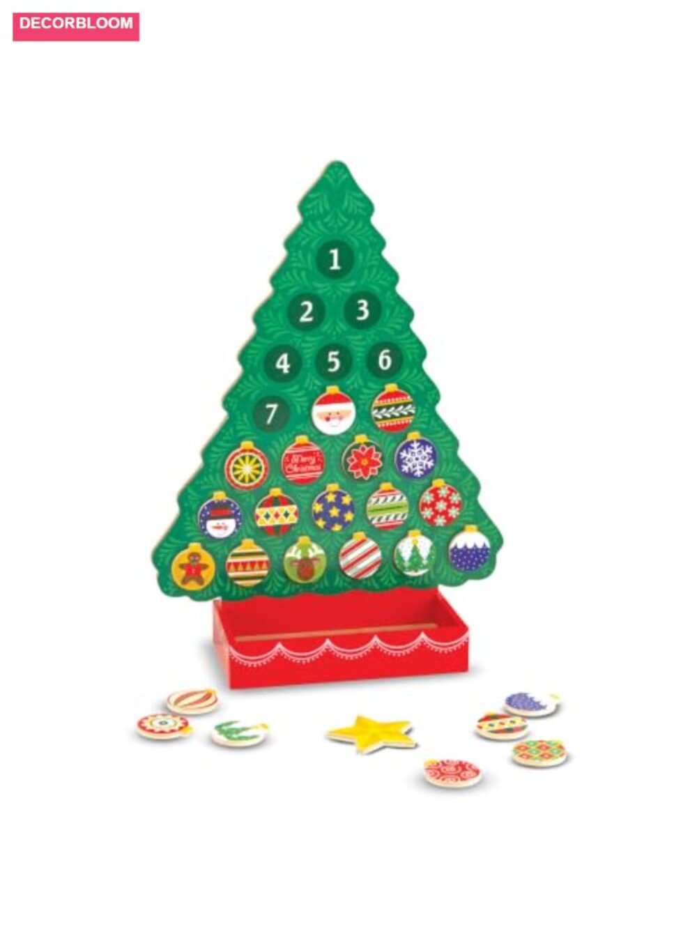 Wooden Magnetic Christmas Advent Calendar Countdown with 24 Ornaments & Star